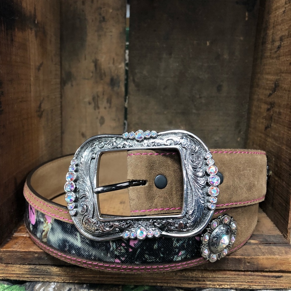 Justin pink camouflage belt with bling
